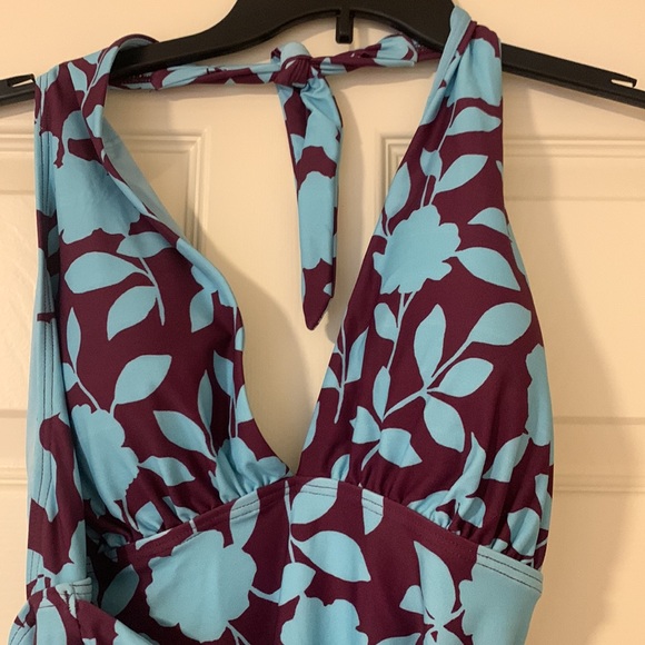 Nwt Kate spade floral halter plunging neckline one piece swimsuit Large - Picture 4 of 15